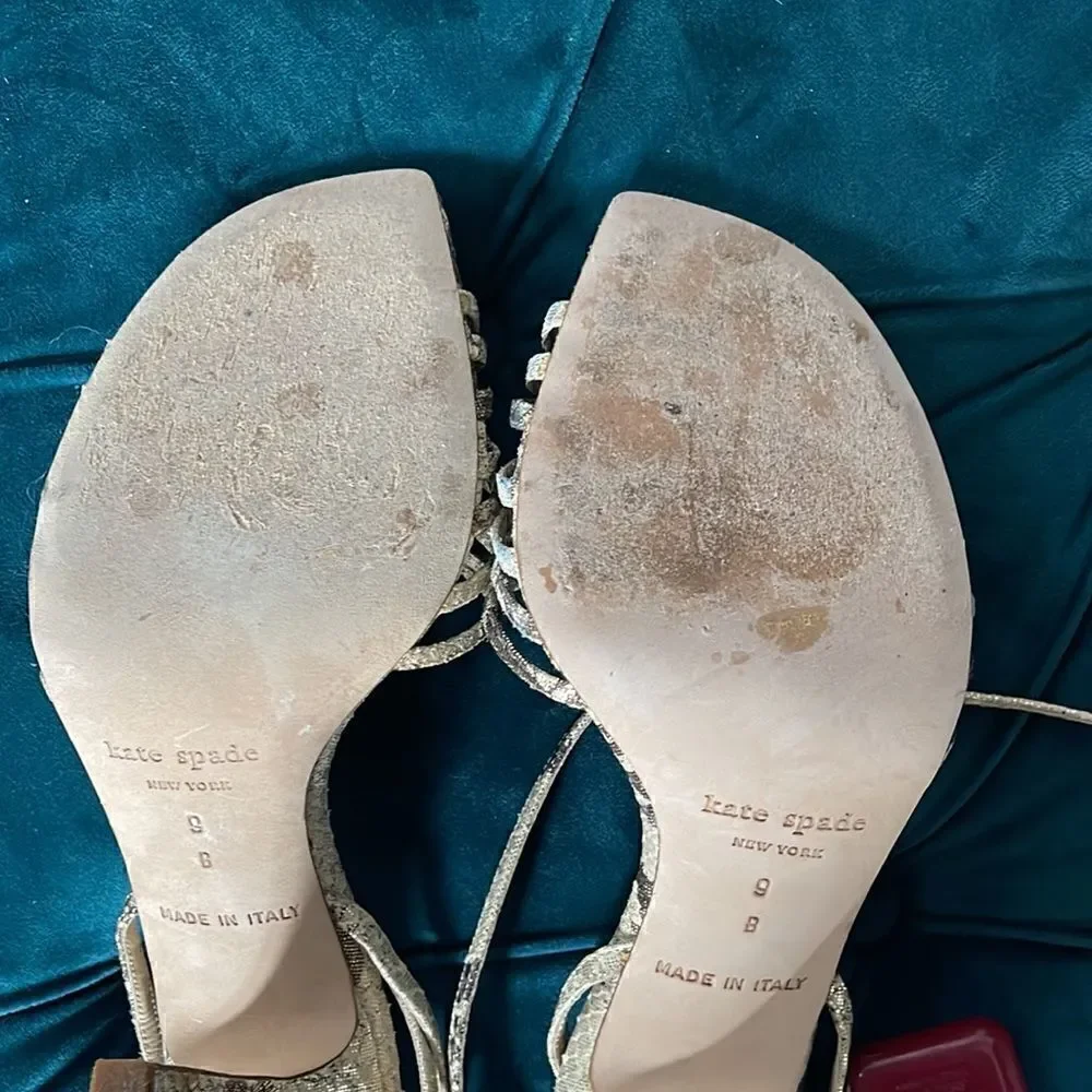 KATE SPADE NEW YORK  Women Snakeskin Metallic Ankle Strap Sandals Sz 9